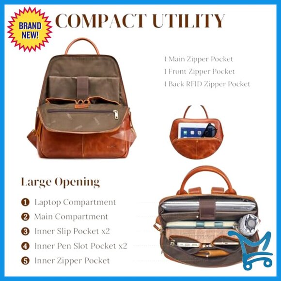 Small Leather Backpack RFID Anti-Theft Travel Bag Fits 13\